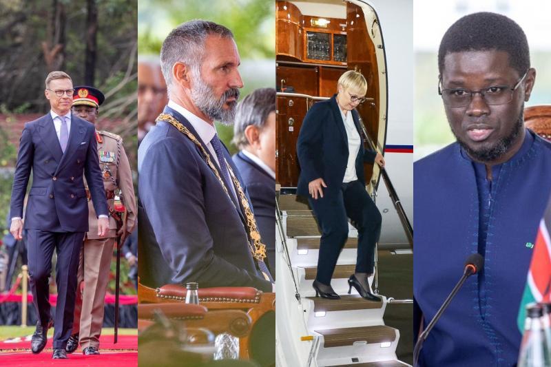 Photo collage of Alexander Subb, Prince Rahim Aga Khan V, Pirc Musar and Diomaye Diakhar Faye.
